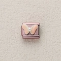 Italienischer Edelstahl-Charm in Hellrosa mit Verlauf-Schmetterling und Perlenverzierung - Gradient Schmetterling mit Perle (ZT-MK-287-14)