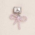Italian charm link featuring a pink faux pearl bow pendant on stainless steel - Pink Artificial Pearl Bowknot Pendant (ZT-MK-293-6)