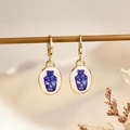 Retro oval hook earrings with blue and white porcelain floral pattern in gold finish - Porcelain Vase Style (10)