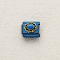 Italian charm bracelet link with blue gemstone and vintage gold floral border - Vintage Gold Floral Border (13)