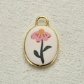 Colgante ovalado vintage con flores rosas y borde dorado para joyería artesanal - Estilo de Flor Rosa Pequeña (10)