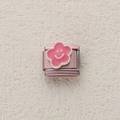 Rosafarbenes italienisches Modular-Element mit Smiley-Blume auf Edelstahlbasis - Rosa Glückliche Gesichtsblume (ZT-MK-287-15)