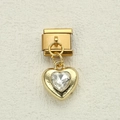 Ciondolo cuore dorato con zircone trasparente su maglia modulare in acciaio - Stile Cuore in Strass (10)