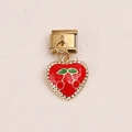Charm modulare italiano a forma di cuore con ciliegie in smalto rosso e bordo oro - Stile Cuore Ciliegia (6)