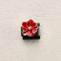 Italian charm link with a red enamel flower and gold edges on a black stainless steel base - Red Enamel Floral Style (17)