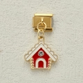 Italienischer Modul-Charm mit vergoldetem Lebkuchenhaus, rotem Emaille und Zirkon - Rotes Festliches Haus (12)