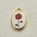 Colgante ovalado vintage dorado con flor roja y hoja verde para joyería artesanal - Estilo Floral Rojo Brillante (11)