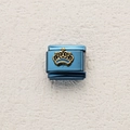 Blue Italian charm bead featuring a gold crown emblem on a modular stainless steel link - Gold Crown Decoration (14)