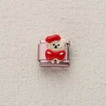 Italienisches Link-Charm aus Roségold mit weißem Bären und roter Schleife für Armband - Bär mit rotem Hut und Schleife (ZT-MK-287-16)