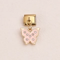 Maglia per bracciale italiano in oro con farfalla in smalto rosa e strass lucidi - Stile Farfalla in Strass (7)