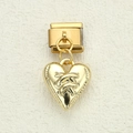 Ciondolo cuore dorato vintage con texture cucita per bracciale componibile in acciaio inox - Stile Cuore Intrecciato (11)