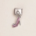 Italian charm link featuring a silver high heel pendant with pink rhinestones - Pink Rhinestone High Heel Pendant (ZT-MK-293-8)