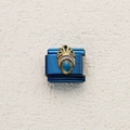 Navy blue modular Italian charm link in stainless steel with vintage gold accents and teal stone - Gold Vintage Stone Inlay (15)