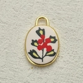 Colgante ovalado vintage con motivo floral y marco dorado para creación de joyas DIY - Estilo de Flor Roja y Hojas Amarillas (12)