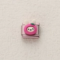 Italienisches Charm-Link mit Kaninchen im rosa Frucht-Hut auf mattem Metall-Basis - Cartoon-Hasenohr-Kreatur (ZT-MK-287-17)