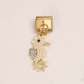 Goldenes Modul-Armband-Element mit Seepferdchen-Anhänger, Perlen und Strasssteinen - Künstliche Perle Seepferdchen Stil(9)