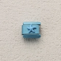 Italian modular charm in light blue finish featuring a starfish emblem on stainless steel - Pale Blue Starfish Relief Style (18)