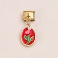 Maglia charm italiana con ciondolo floreale in smalto rosso e dettaglio perla bianca - Stile Tulipano Ovale (8)