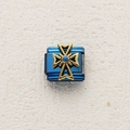 Italian charm link in dark blue with golden Maltese cross and central blue bead - Gold Maltese Cross (16)