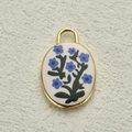Colgante ovalado vintage con patrón floral azul y marco dorado para creación de joyería - Estilo de Flor Azul Pequeña (13)