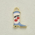 Golden boot-shaped pendant with red cherry patterns and blue oil-drop finish for DIY jewelry - Pink Cherry Pattern (16)