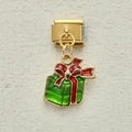 Italienischer Armband-Link mit gold-grüner Weihnachtsbox und roter Emaille-Schleife - Grüne Geschenkbox (15)