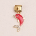 Charm per bracciale italiano con delfino rosa e cristalli bianchi in finitura oro - Stile Delfino in Strass (10)