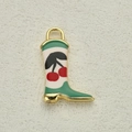 Retro boot pendant with green enamel and cherry pattern for DIY jewelry making - Green Cherry Pattern (17)