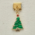 Italienisches Charm-Glied mit Weihnachtsbaum-Anhänger in Goldoptik und grünem Emaille - Gepunkteter Weihnachtsbaum (16)