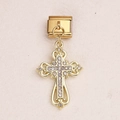 Italienisches Modul-Charm mit goldenem Kreuzanhänger und funkelnden Strasssteinen - Hohlkreuz Strass Stil(12)