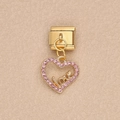 Abalorio de pulsera dorado con corazón de cristal rosa y grabado Love decorativo - Corazón Amor (1)