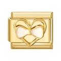 Italian charm link featuring a golden heart bow design with elegant white enamel - 1*0.9cm / White Heart