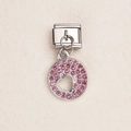 Italian charm link with pink crystal pavé round pendant and hollow heart detail - Pink Rhinestone Heart Cutout Pendant (ZT-MK-293-12)