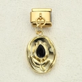 Charm modulare italiano con tulipano dorato e ciondolo con gemma nera a goccia - Stile Tulipano Nero (16)
