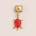 Charm modulare italiano con tartaruga dorata e smalto rosso su maglia in acciaio - Stile Tartaruga Guscio Rosso (13)