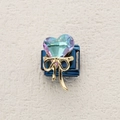 Italian charm link with blue crystal heart and gold bow on stainless steel base - Purple Heart Gem Bow Decor (20)
