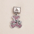 Italian charm link with pink rhinestone teddy bear pendant for DIY bracelet styling - Pink Rhinestone Bear Pendant (ZT-MK-293-13)