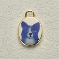 Colgante ovalado vintage de oro con dije de perro corgi azul para joyería DIY - Estilo Tête de Corgi (17)