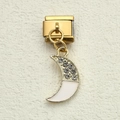 Charm modulare dorato per bracciale con ciondolo a mezzaluna, strass e smalto bianco - Stile Mezzaluna (17)