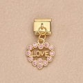 Eslabón italiano con colgante LOVE dorado y halo de cristales rosas para pulseras DIY - Redondo LOVE (3)
