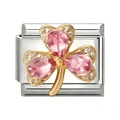 Italian modular charm featuring a pink clover with gold edges on stainless steel base - Pink Clover (12)