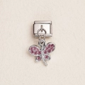 Italian charm bracelet link with pink crystal butterfly pendant in stainless steel - Pink Rhinestone Butterfly Pendant (ZT-MK-293-14)