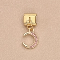 Charm italiano dorado con letra C de circón rosa para pulseras modulares de joyería - Luna (4)