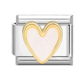 Italian Charm Link mit goldenem Herzrahmen und perlmuttweißem Inlay auf Stahl - Goldenes Herz (2)