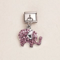 Italian modular charm featuring a silver elephant pendant with pink rhinestones - Pink Rhinestone Elephant Pendant (ZT-MK-293-15)