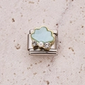 Italian charm link featuring light blue enamel cloud with pearls and rhinestones - Light Blue Cloud Enamel Pearl 15