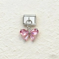 Italian modular charm featuring a pink crystal bow set on a silver stainless steel base - Pink Crystal Bowknot Pendant (ZT-MK-293-16)