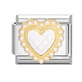 Modulares Armband-Element mit goldenem Herz und weißen Perlen auf Edelstahl-Basis - Perlen Gestepptes Herz (4)