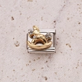 Italian charm link with golden rocking horse and crystals on stainless steel base - Gold Rocking Horse with Rhinestones (1)