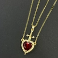 Luxury gold heart pendant necklace with red zircon stone and sword design on black background - Gold Sword Through Heart Style (1)